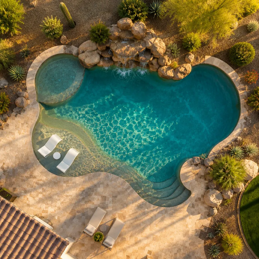 Sample ad: aerial view of a desert pool